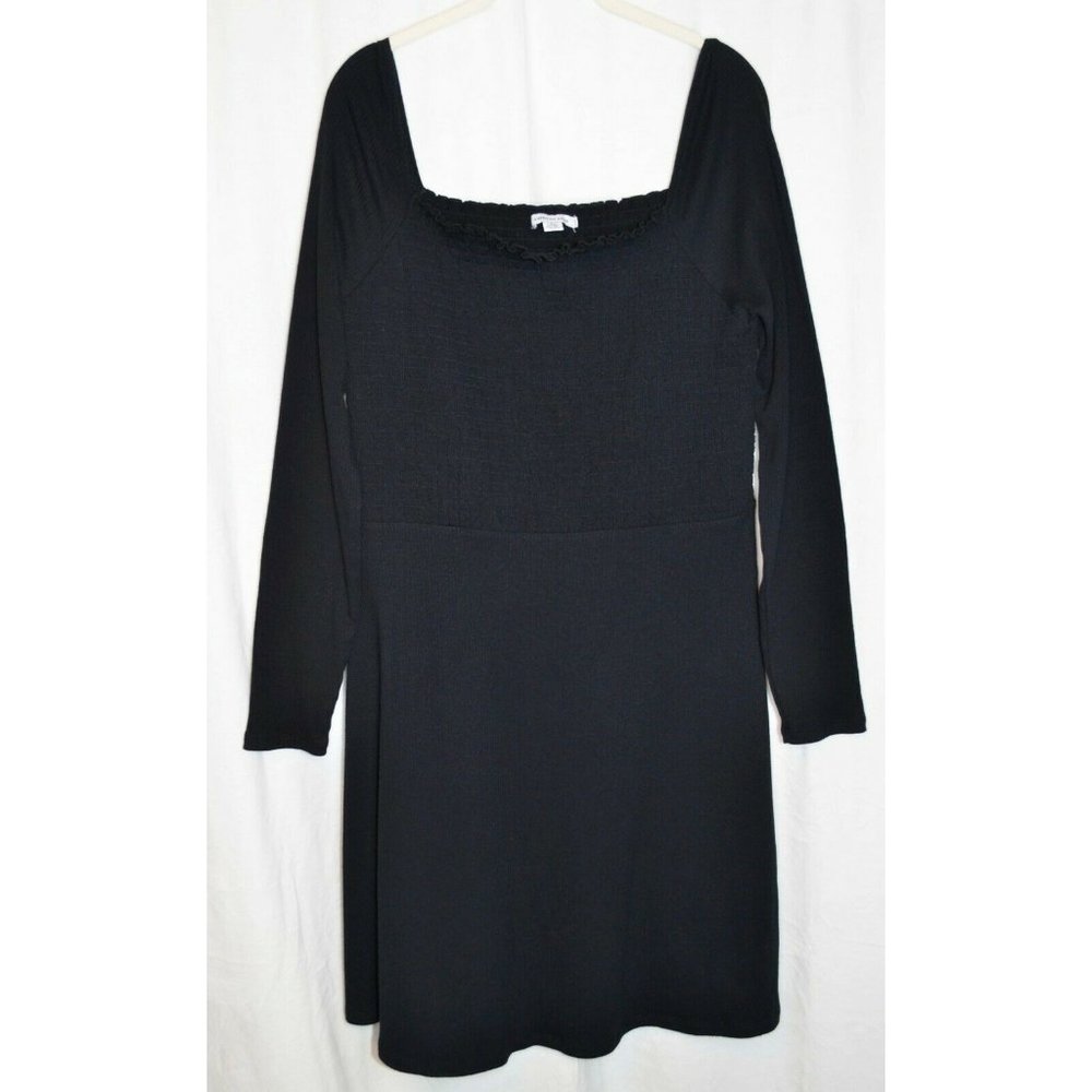 American Eagle Smocked Ribbed Long Sleeve Sweater Dress Black Size L Tall
